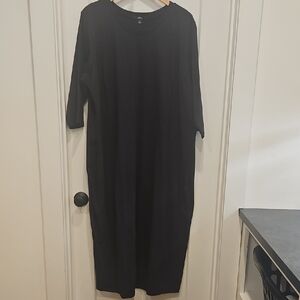 Ellos - Cotton Spandex Crew Neck 3/4 Sleeve Maxi Dress - Black - Plus Size 2X